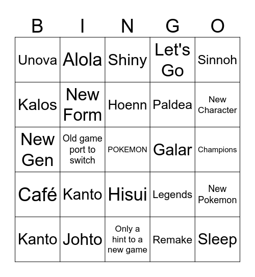 Pokemon Direct Bingo Card