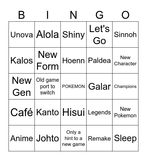 Pokemon Direct Bingo Card