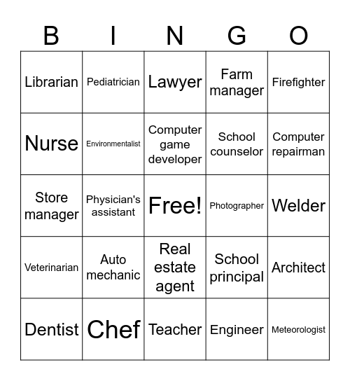 Career Bingo Card