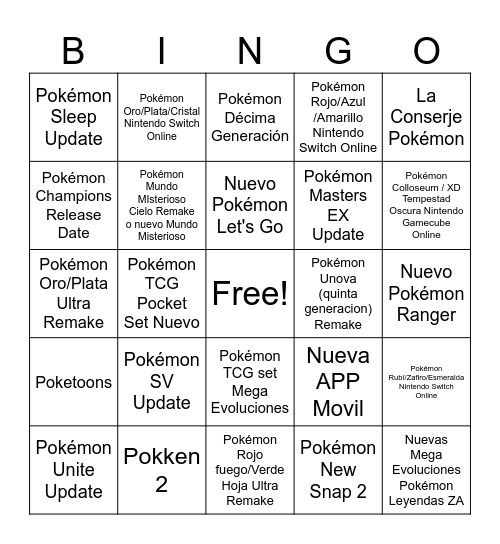 Pokémon Presents 2025 Julio Bingo Card