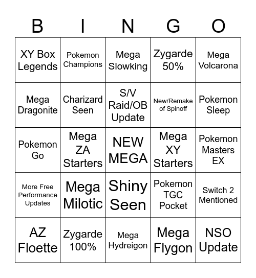 Pokemon Presents 7/22/25 Bingo Card