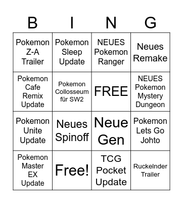 Pokemon Bingo Card