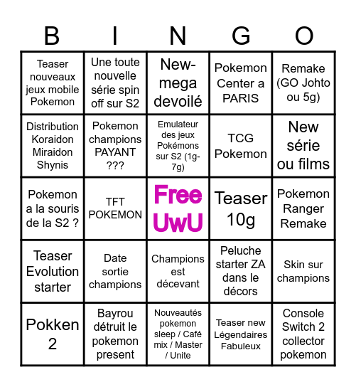 POKEMON PRESENT Bingo Card