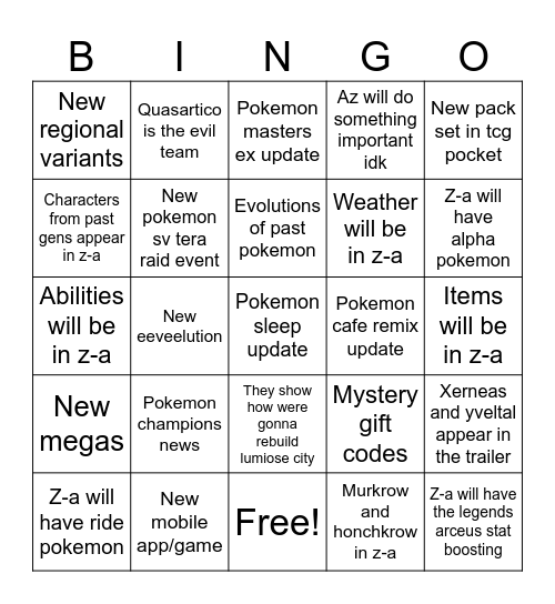 Untitled Bingo Card