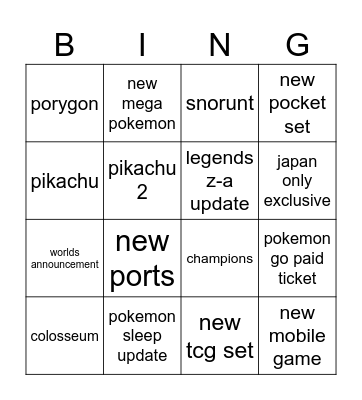 pokemon Bingo Card