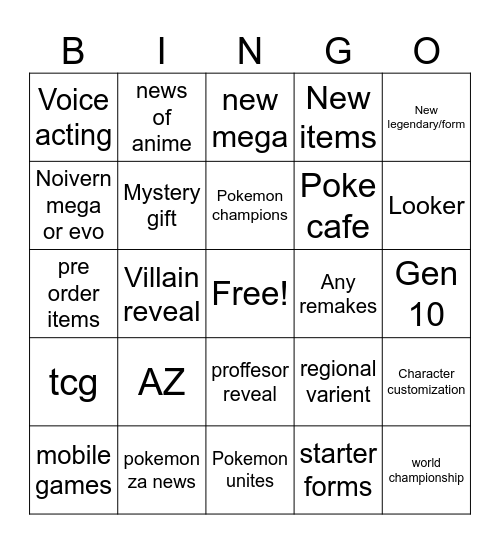poke hopes Bingo Card