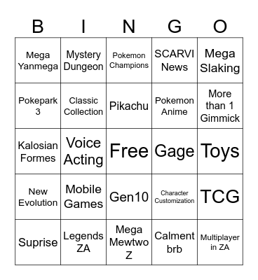 Pokemon Presents July 22 2025 Bingo Card
