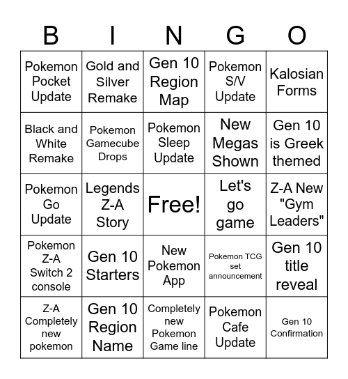 Pokemon Presents 2025 Bingo Card