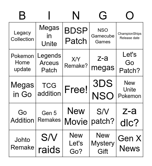 Pokemon Presents 7/22/25 Bingo Card