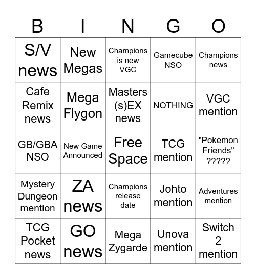 Pokemon Presents 23/07/2025 Bingo Card
