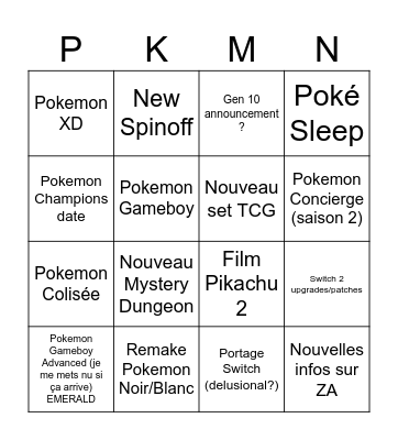 Pokemon Bingo Card