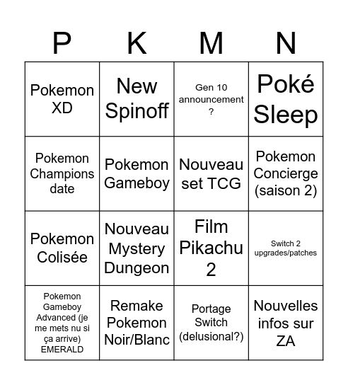 Pokemon Bingo Card