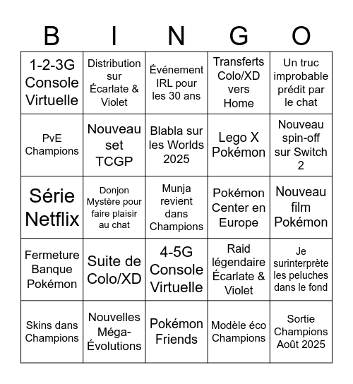Pokémon Presents 22/07 Bingo Card