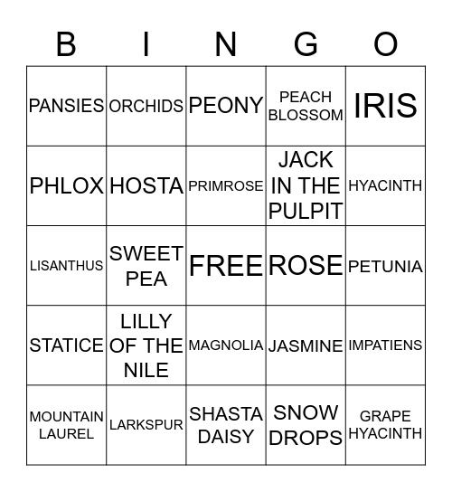 SPRING FLOWER BINGO Card