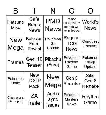 Pokemon Direct Bingo Card