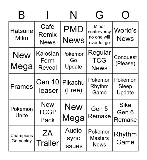 Pokemon Direct Bingo Card