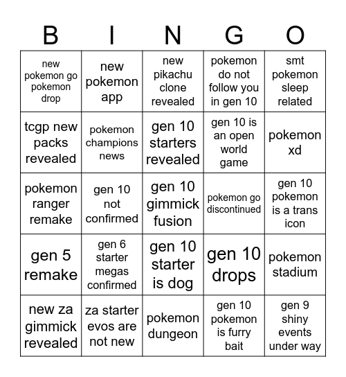 Untitled Bingo Card