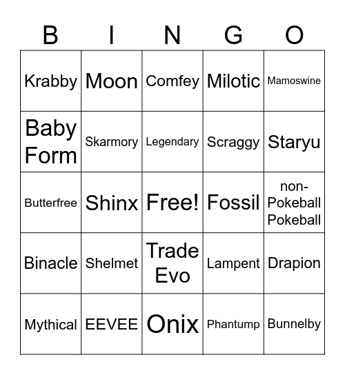 Pokemon Bingo Card