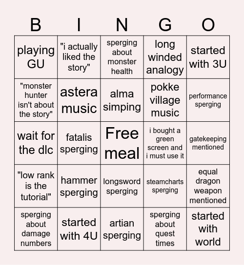 monster hunter video essay sins Bingo Card