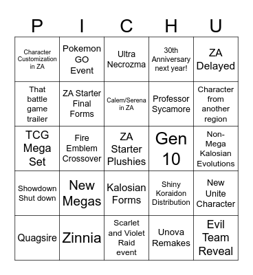 Pokemon Presents July 2025 Bingo Card