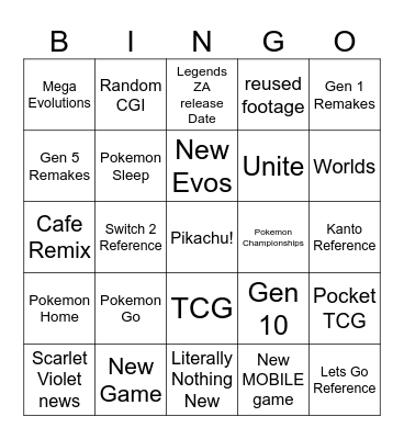 Pokemon Direct Bingo Card