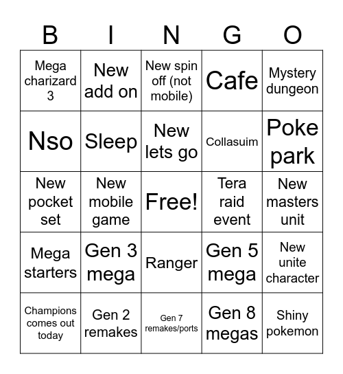 Pokemon Bingo Card
