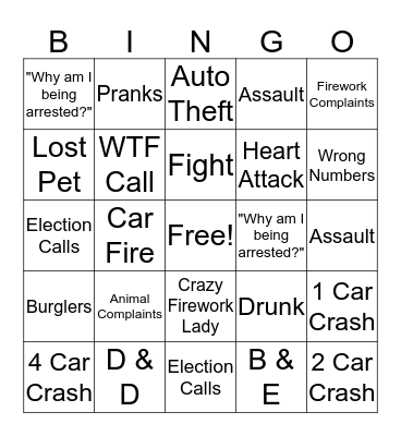 911 Bingo Card