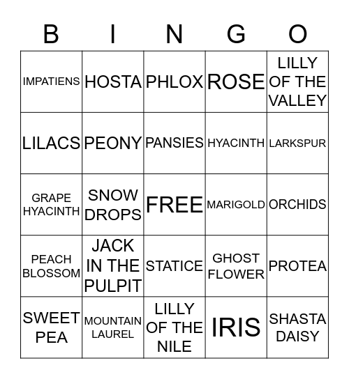 SPRING FLOWER BINGO Card