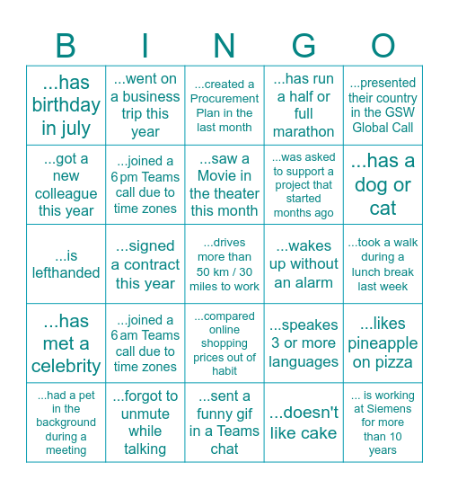 Find someone who... Bingo Card