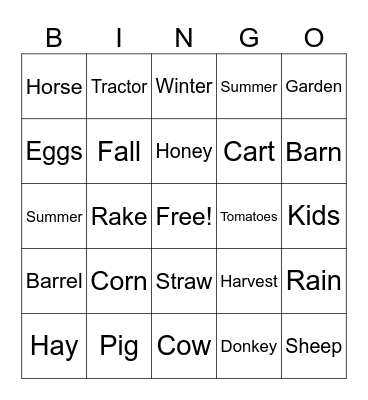 Pactamere Farm Camp Bingo Card