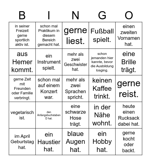 Finde jemanden, der/die... Bingo Card