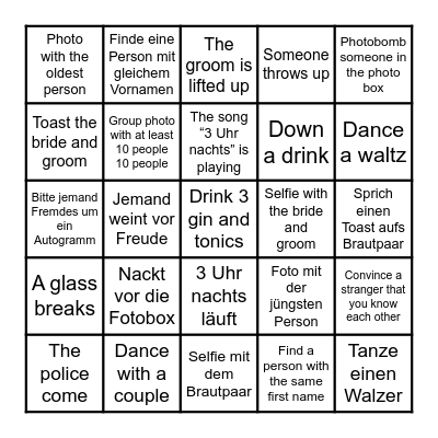 Wedding Bingo Card