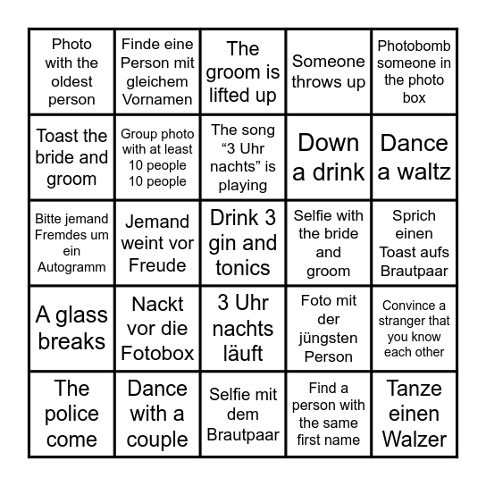 Wedding Bingo Card