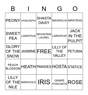 SPRING FLOWER BINGO Card