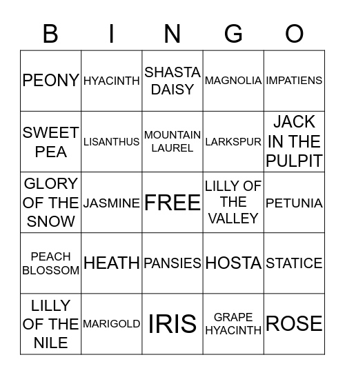 SPRING FLOWER BINGO Card