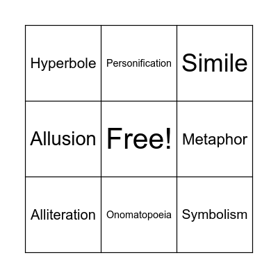 Figurative Language Bingo Card