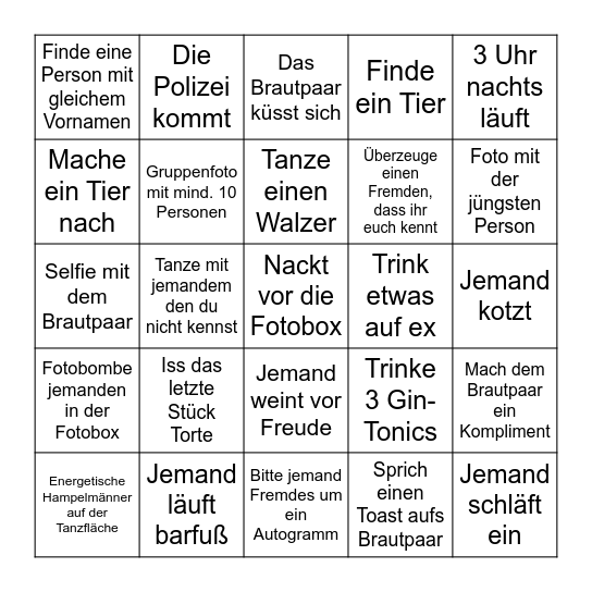 Hochzeits-Bingo Card
