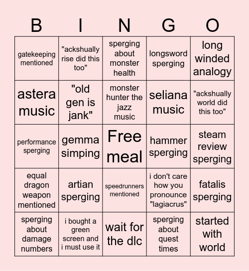 monster hunter video essay sins Bingo Card