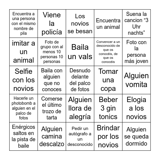 Bingo de bodas Bingo Card