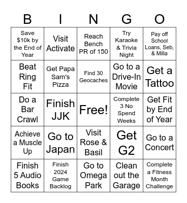 2025 Resolutions Bingo Card