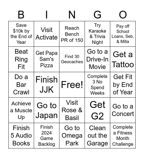 2025 Resolutions Bingo Card