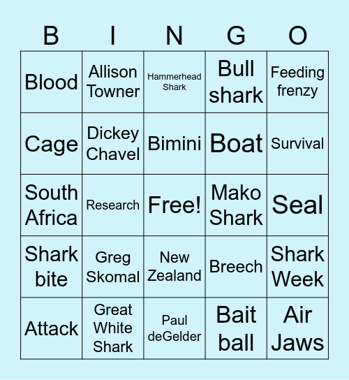 Shark week bingo Card