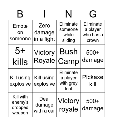 Fortnite Bingo Card