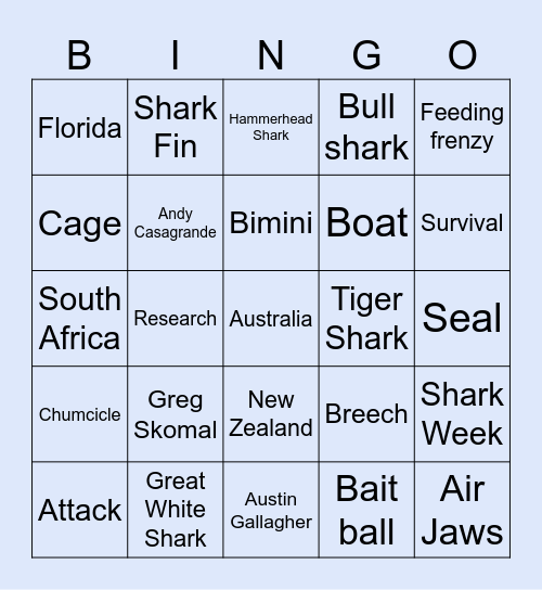 Shark week bingo Card