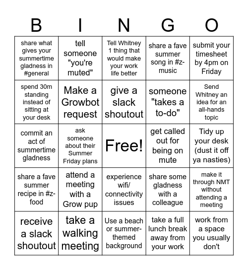 Summertime Gladness Bingo 😎 Bingo Card