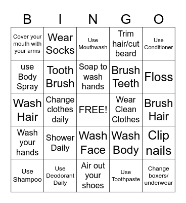Hygiene Bingo Card