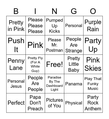 "P" Songs Bingo Card