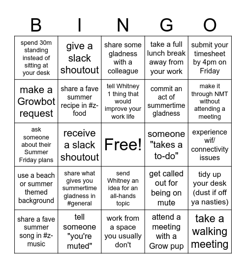 Summertime Gladness Bingo 😎 Bingo Card