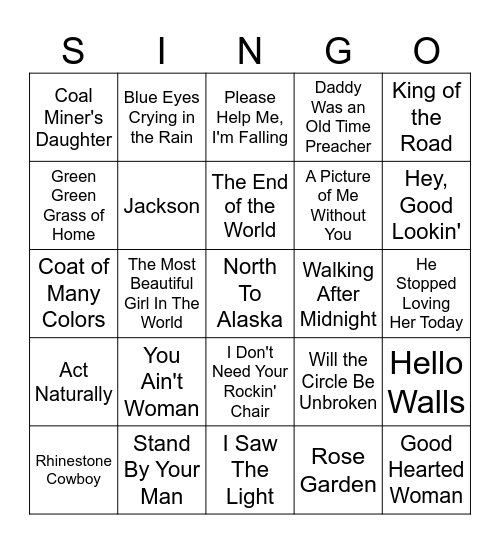 SINGO Bingo Card