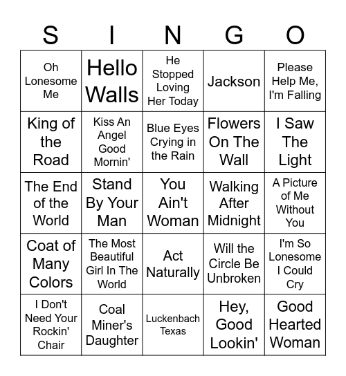 SINGO Bingo Card